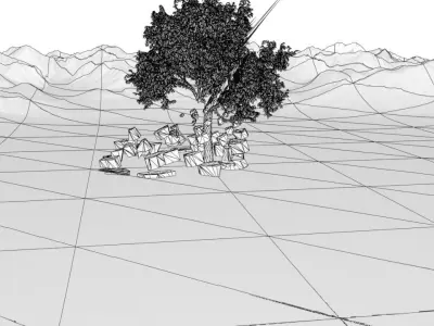 burning tree in the mountains  Free low-poly 3D model