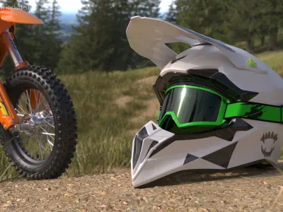  Offroad Motocross Helmet with Green Goggles White 