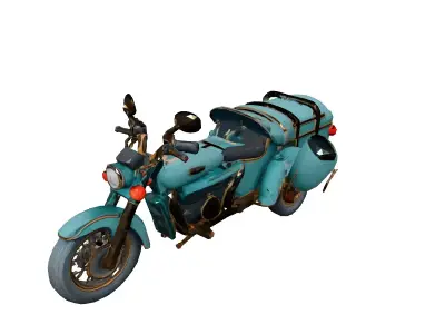Retro Motorcycle with Sidecar Low-poly 3D model