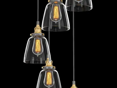 20TH C FACTORY FILAMENT CLEAR GLASS CLOCHE ROUND PENDANT 3D model