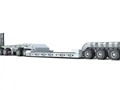 Semi Truck with Lowboy Trailer 3D model 2