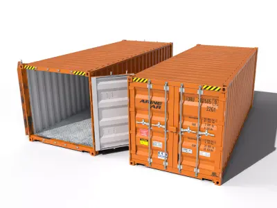 20ft Cargo Container Orange Low-poly 3D model