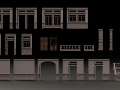 CLASSIC EUROPEAN KITBASH 01 MODULAR BUILDING WITH INTERIOR Low-poly 3D model
