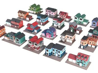 Low Poly 20 Houses Pack - Cartoon  Free low-poly 3D model