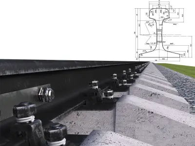 Highly detailed railroad track 3D model