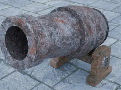Old rusty cannon Low-poly 3D model