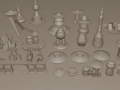 Kitbash pack - Ancient sci-fi city - Blender Low-poly 3D model