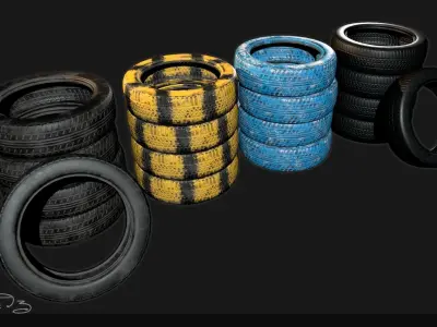 Low Poly PBR Tyre Pack Low-poly 3D model