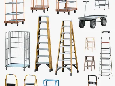 Industrial Stepladders Pack Realtime 3D model