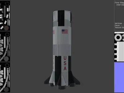 Saturn V Launch Vehicle with Apollo Spacecraft and Launch Tower 3D model
