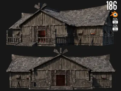 4 Old Viking Houses Pack 4K Textures GameReady 185 to 188 Low-poly 3D model