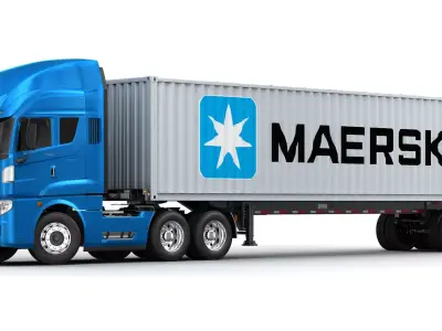 International AeroStar with Semi-Trailer Container 3D model
