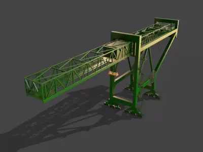 PBR Port Container Crane - Green  Low-poly 3D model