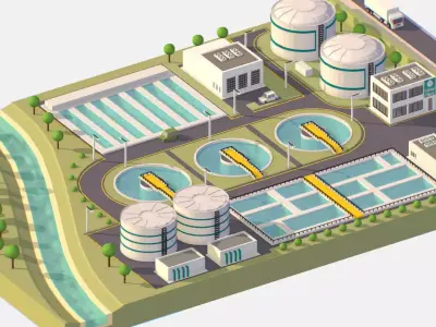 Water Treatment Plant Low-poly 3D model
