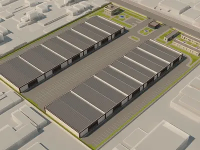 Warehouses warehouse in aerial view 3D model