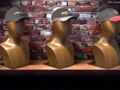 NASCAR Racing Vintage Cap 2000s on Wooden Mannequin 3D model