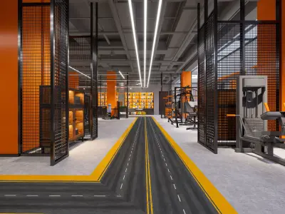3D model of gym showroom and equipment 3D model