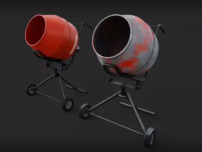 portable concrete mixer Low-poly 3D model