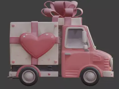 Stylized 3D Valentine Delivery Truck Model Low-poly 3D model