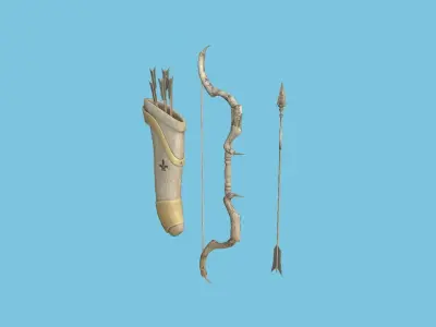 Archer Bow 02 Dragon Tooth - Quiver Fantasy Weaponry Low-poly 3D model
