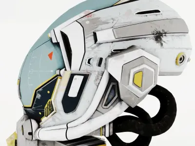 Damaged Science fiction helmet Low-poly 3D model