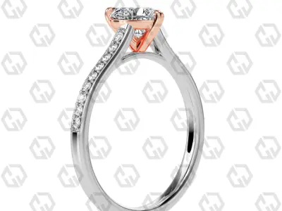 Ring 54 Heart Shape Pave setting ring with Gems 3D print model