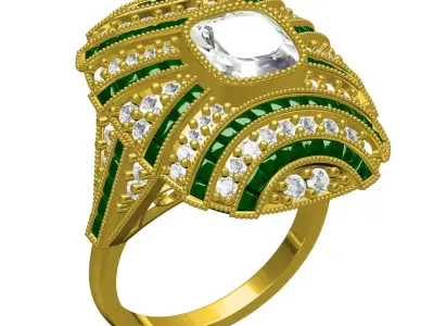 Antique Art Deco Vintage Bridal Ring 3D print model