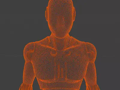 futuristic white sleek friendly humanoid robot with blue strips  Low-poly 3D model
