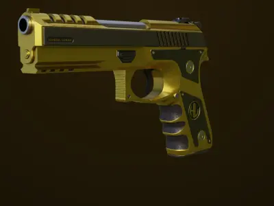 Golden Pistol 02 All PBR Unity UE Textures Included Low-poly 3D model
