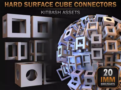 20 Hard Surface IMM Cube Connectors Low-poly 3D model