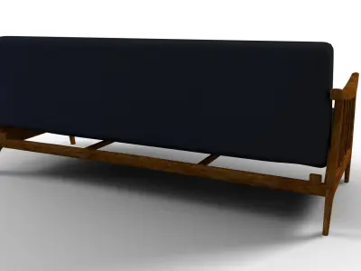 Sofa 1950s 46 Fabric Couch Antique Vintage Wood 3D model