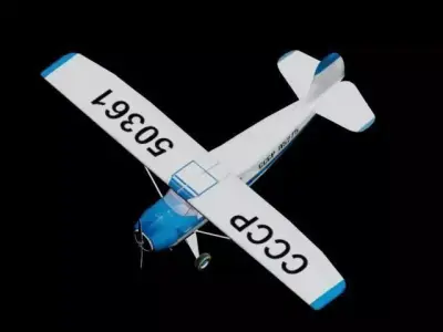 Yak-12 airplane flying Low-poly 3D model