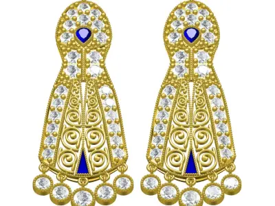 Antique Art Deco Vintage Diamond Earring 3D print model