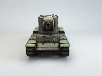 Low Poly KV-2 heavy artillery tank Low-poly 3D model