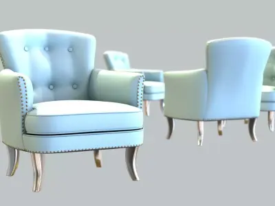 Vintage Chair SkyBLue Polyester Upholstery Silver Legs 3D model