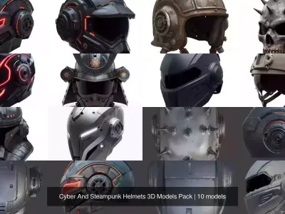 Cyber And Steampunk Helmets 3D Models Pack