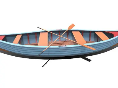 Stylized Wooden Row Boat Low-poly PBR Low-poly 3D model