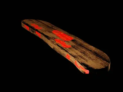 Dirty wooden piece  with red paint  Free low-poly 3D model