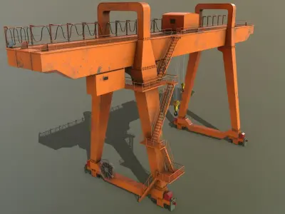 PBR Double Girder Gantry Crane V1 - Orange Low-poly 3D model