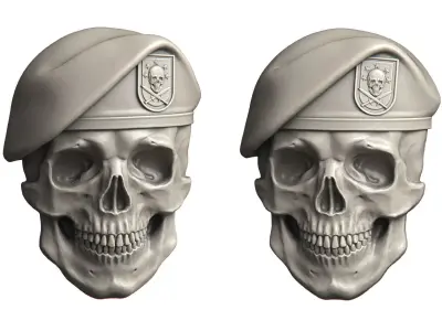Human Skull Military Beret relief sculpture 3D print model