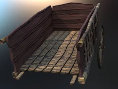 wooden cart  cartoon 3d model 3D model