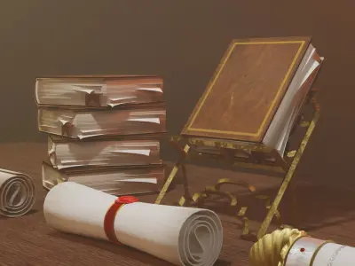 Old books set scene Low-poly 3D model