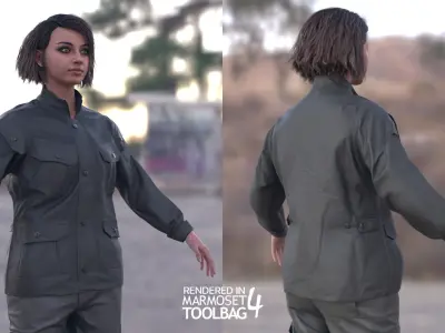 Woman - Military Uniform 2 - Modular - Rigged Low-poly 3D model