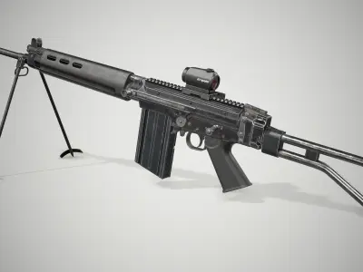 PBR FN FAL 50 63 Paratrooper Low-poly 3D model