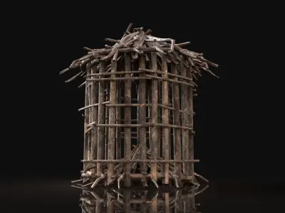 Next Gen AAA Round Animal Cage made of sticks Low-poly 3D model