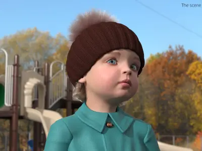 Toddler Girl Everyday Autumn Style Standing Fur 3D model