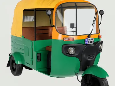 Low Poly Auto Rickshaw - Game-Ready 3D Model with PBR Textures  Low-poly 3D model