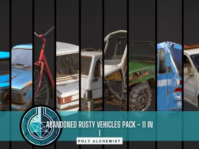 Abandoned Rusty Vehicles Pack 11 In 1 Low-poly 3D model
