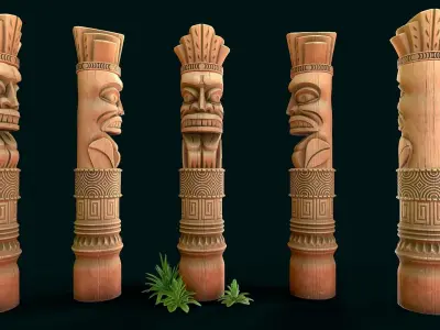 Stylized Wood Totem 6 Low-poly 3D model