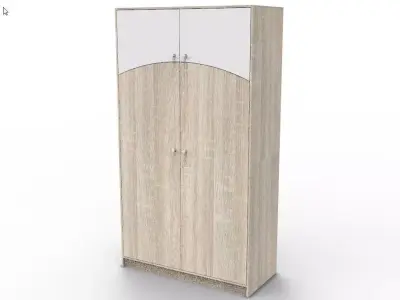 Four Door Wardrobe 3D Model with Curved Panel Accent Free 3D model purchase